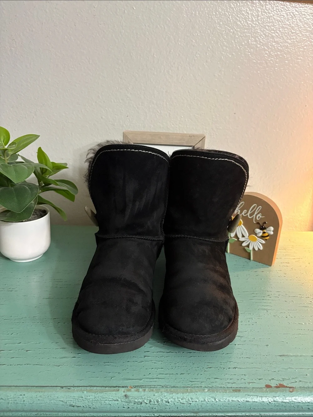 Black Suede Winter Boots - Cozy Lined Slip-On